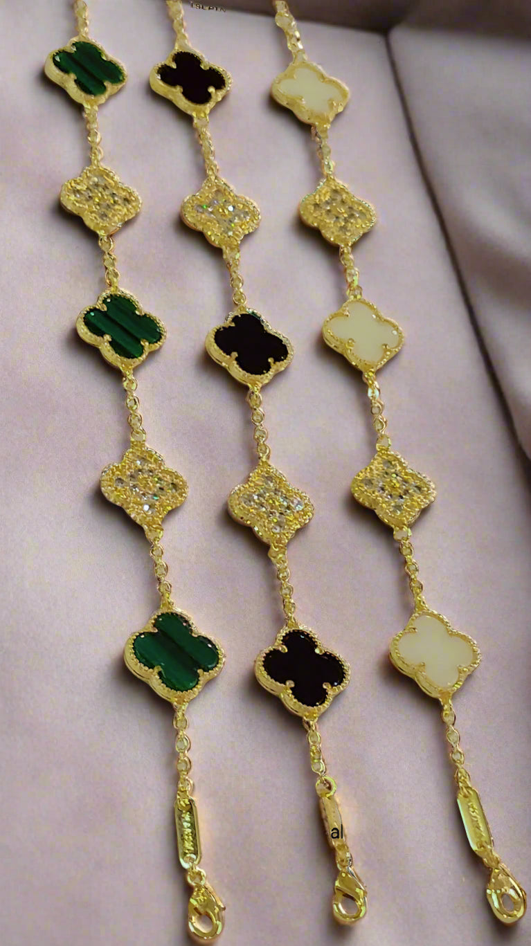 Luxury Clover Gold-Plated Bracelet with Gemstone Inlays