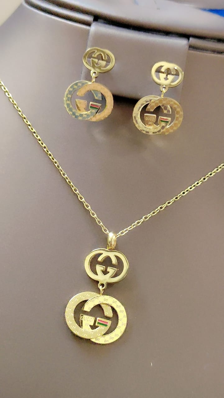 Signature Logo-Style Necklace & Earrings Set – Golden Shine