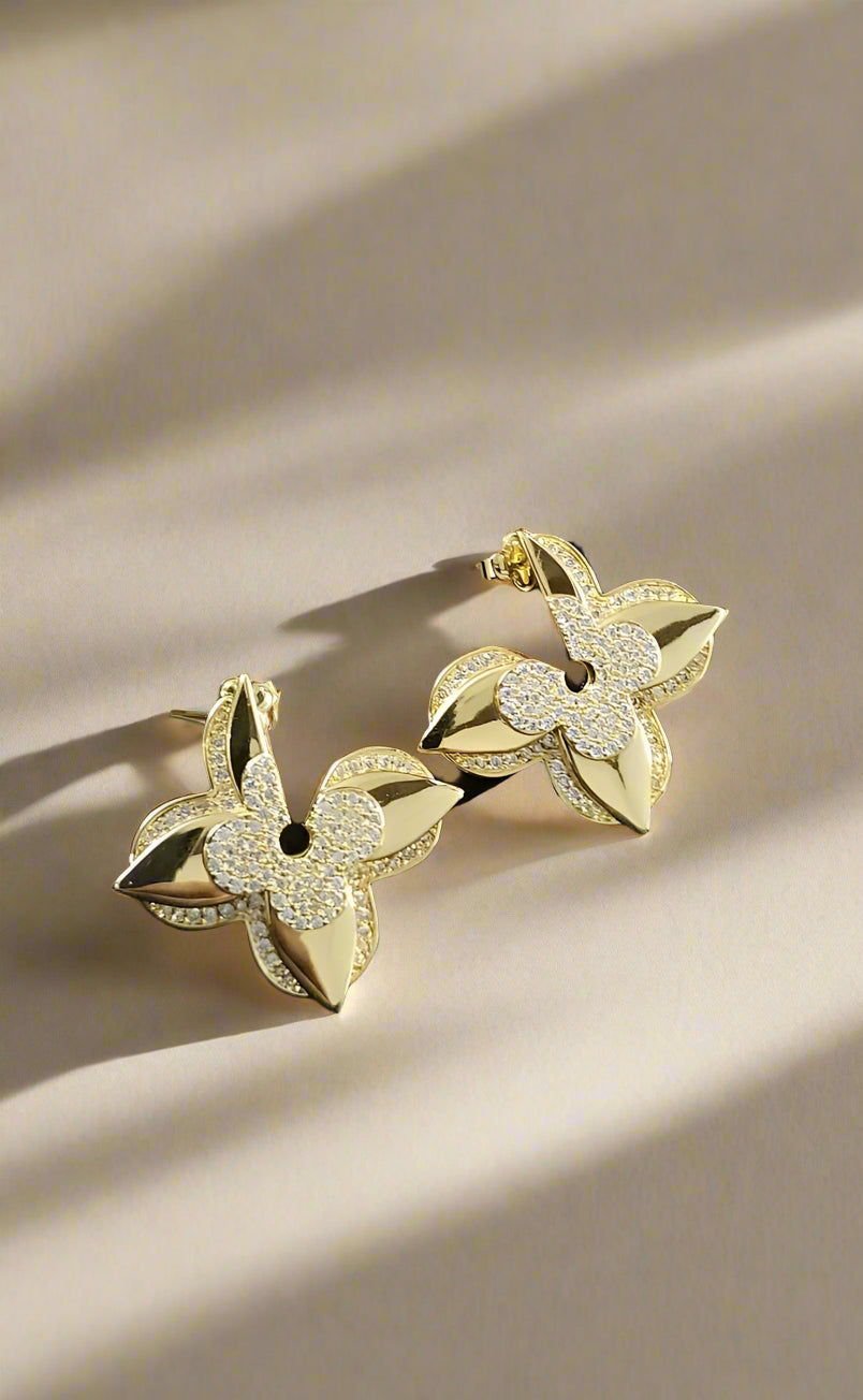 Luxury Gold-Plated Floral Earrings with Crystals