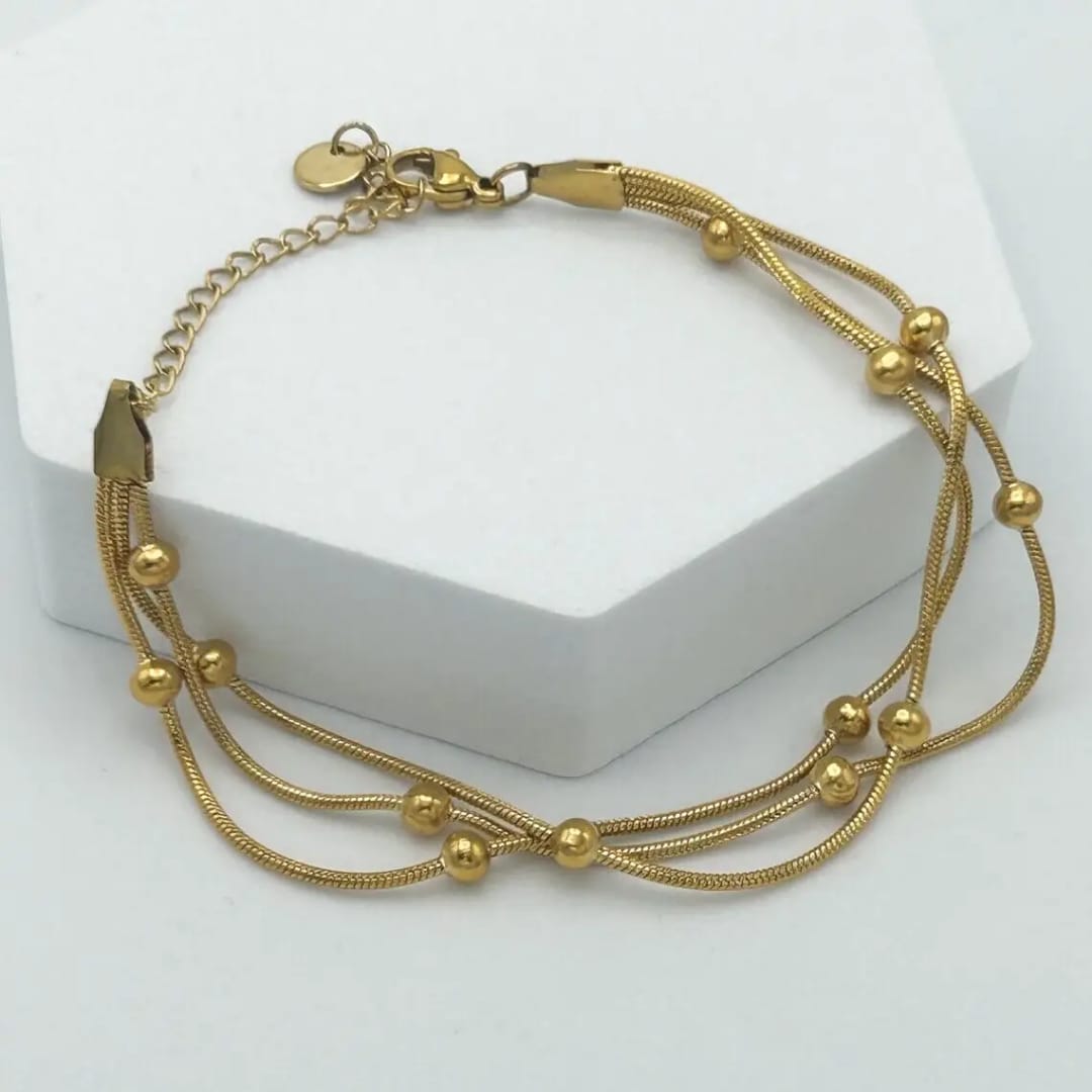Triple Layer Beaded Bracelet – Elegant Minimal Gold Design