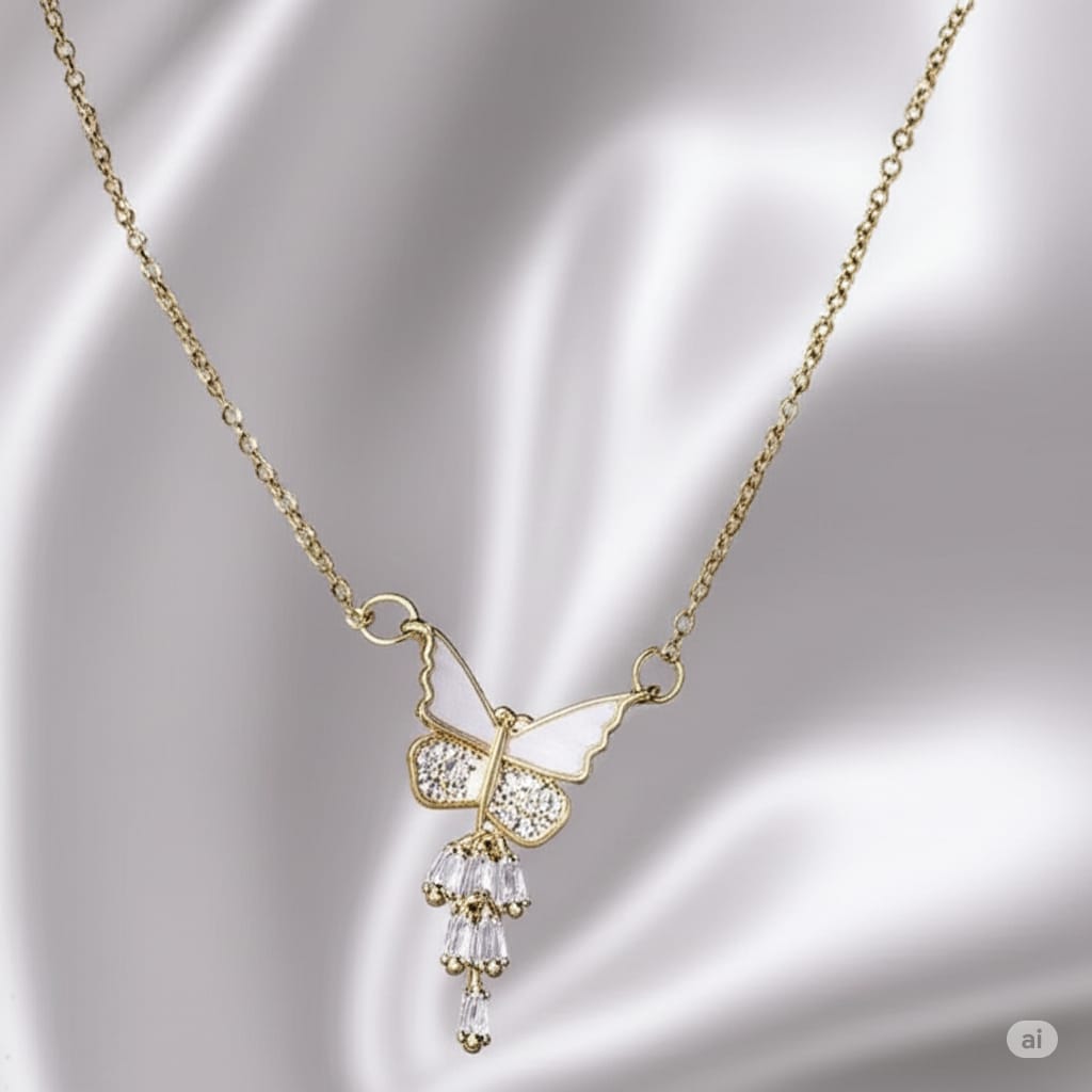 White Butterfly Pendant Necklace – Elegant Gold Chain Charm