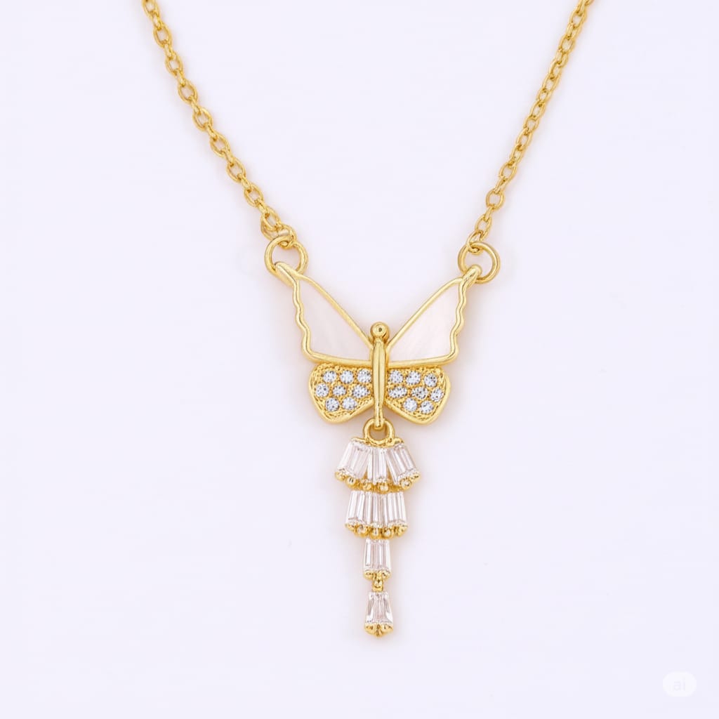 White Butterfly Pendant Necklace – Elegant Gold Chain Charm