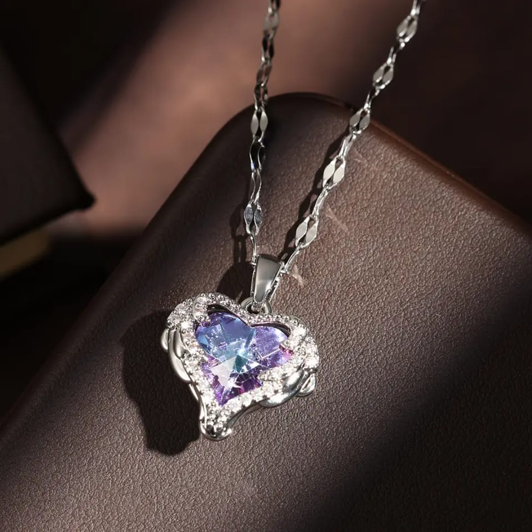 Purple & Blue Heart Stone Necklace – Elegant Charm Pendant