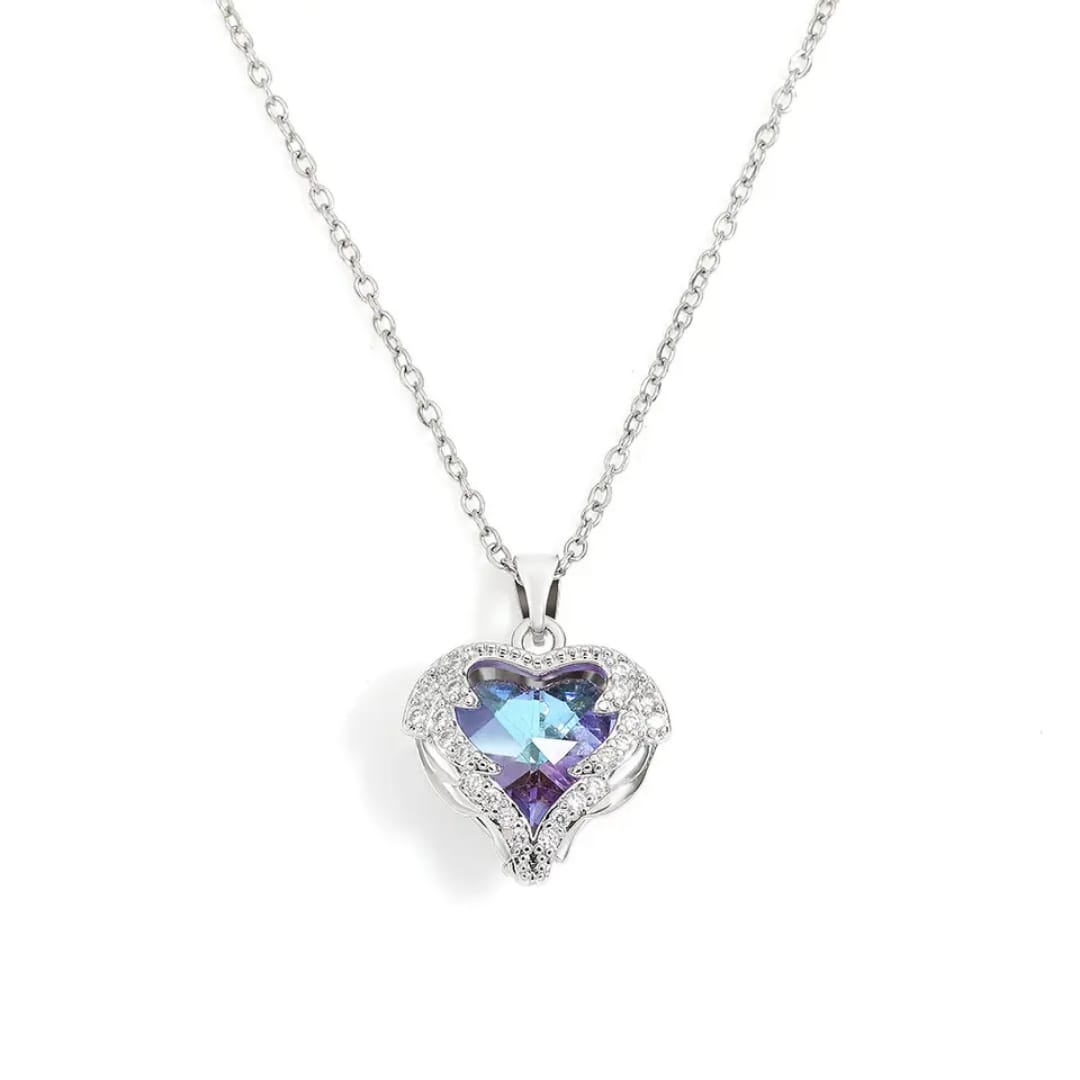 Purple & Blue Heart Stone Necklace – Elegant Charm Pendant