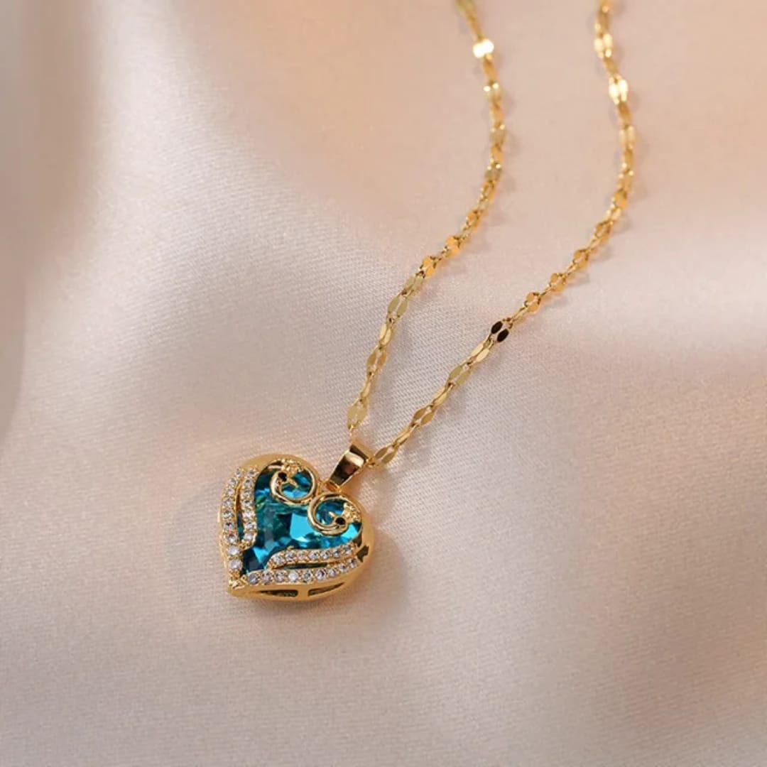 Purple & Blue Heart Stone Necklace – Elegant Charm Pendant