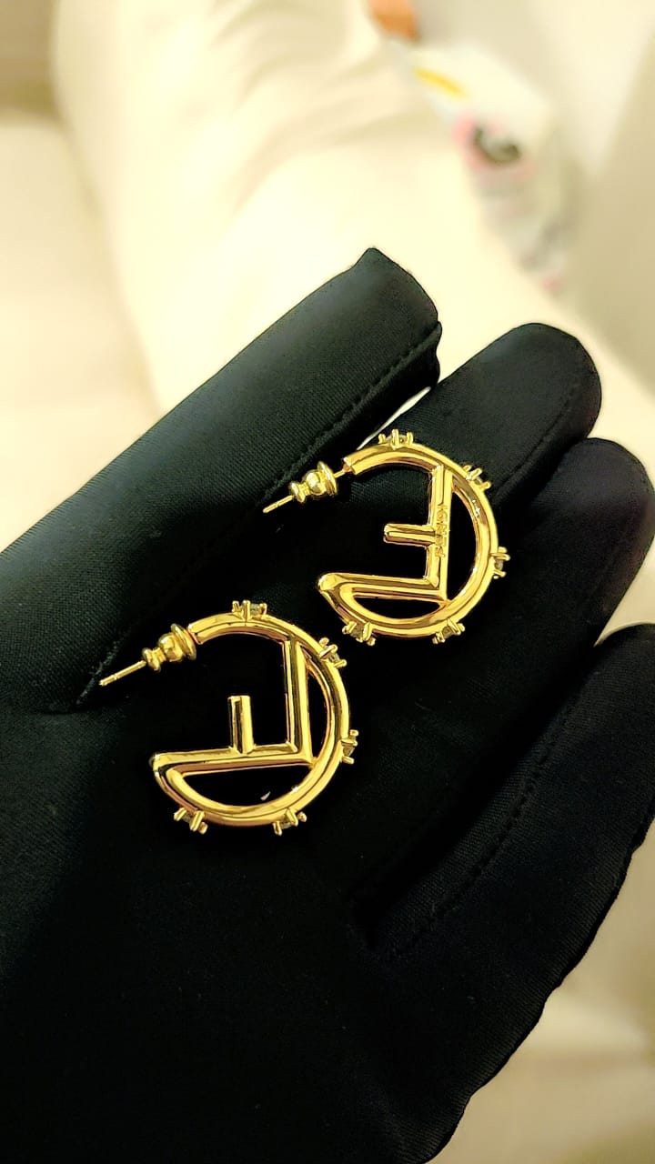 Gold & Silver Round Designer-Inspired Earrings with F Letter