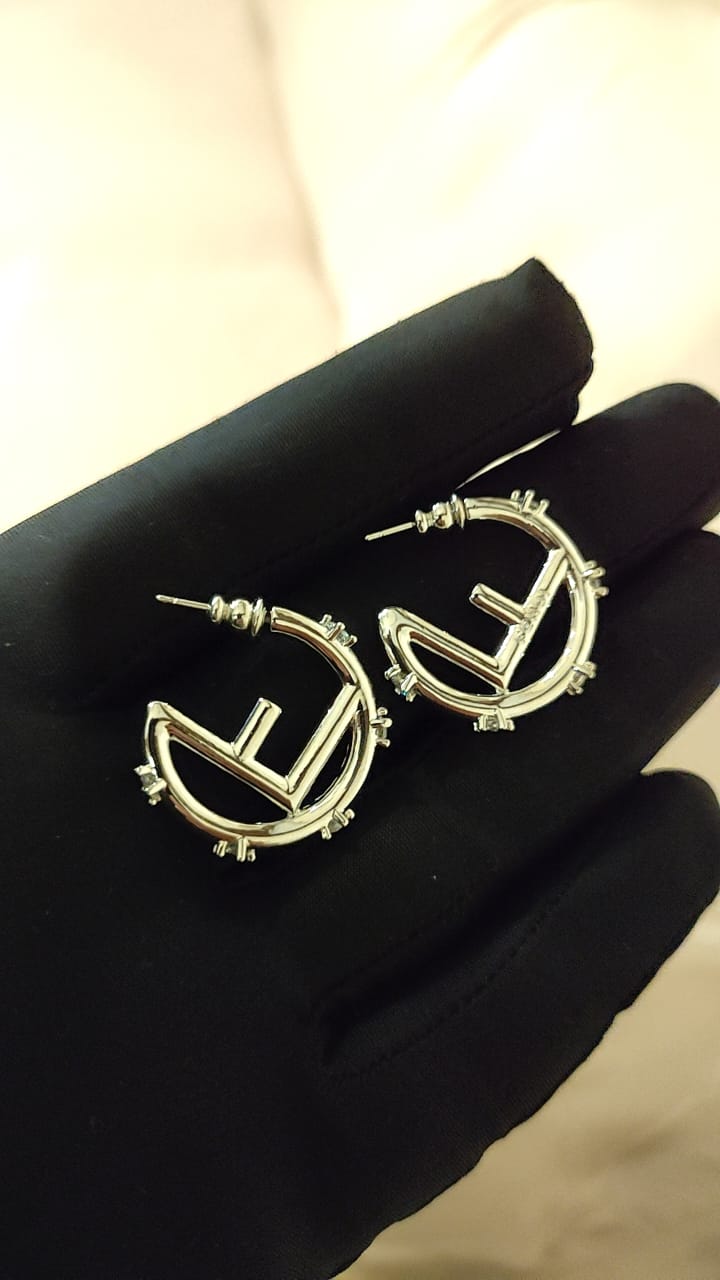 Gold & Silver Round Designer-Inspired Earrings with F Letter