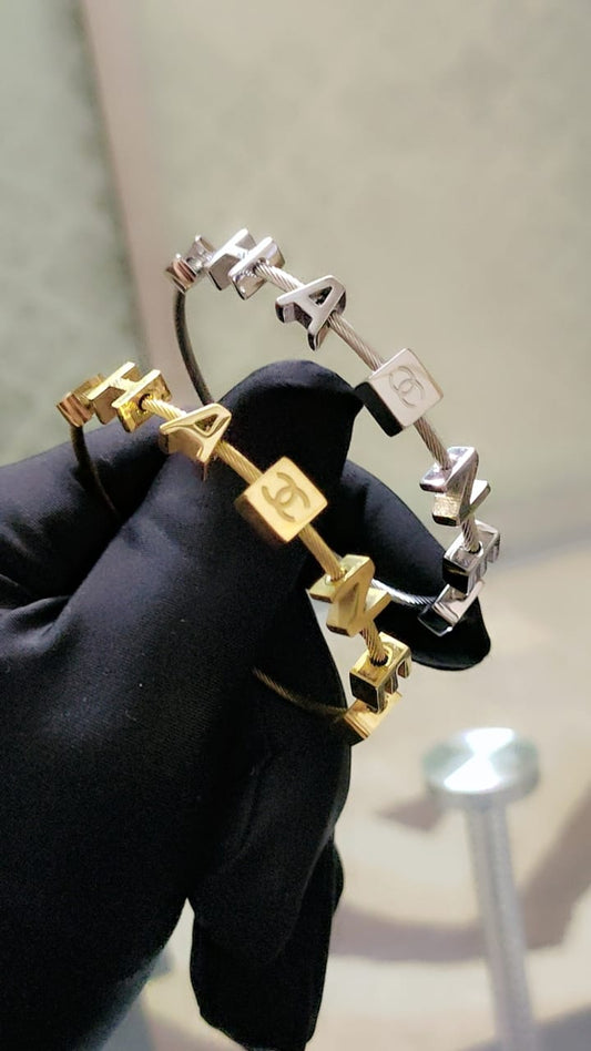 Luxury Cable Letter Charm Bracelet - Adjustable Bangle