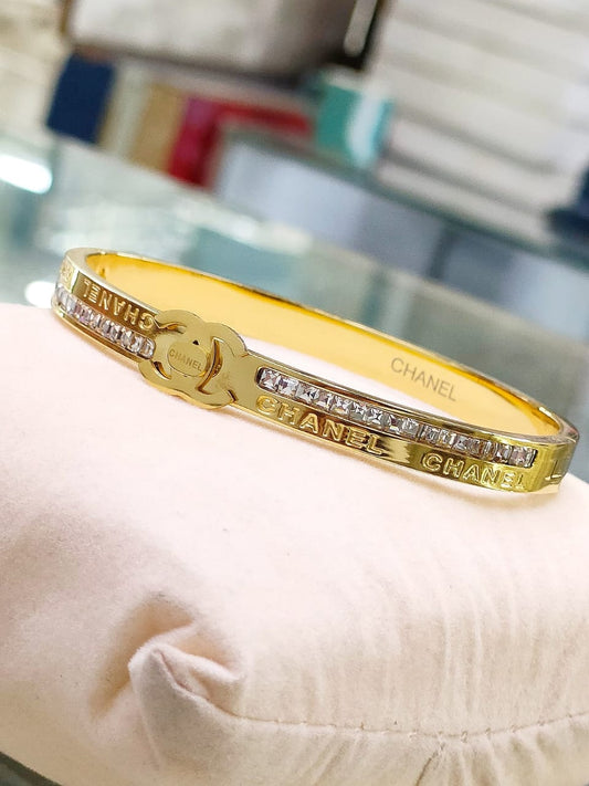 Luxury Gold-Plated Designer-Inspired Bangle with Crystals