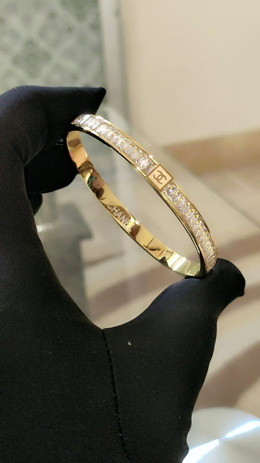 Chanel-Inspired Gold Crystal Bangle – Premium Quality