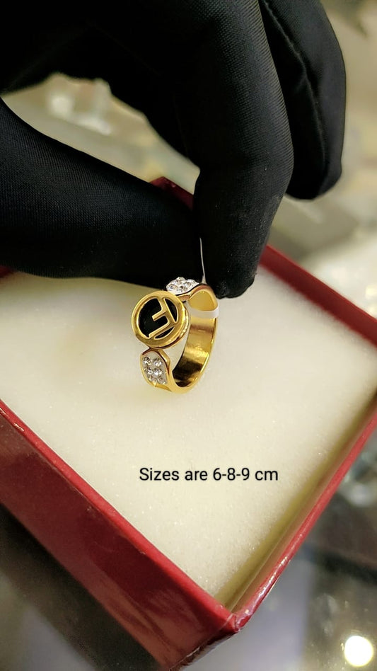 Elegant Gold-Plated Ring with Black Enamel Accent | Designer-Inspired