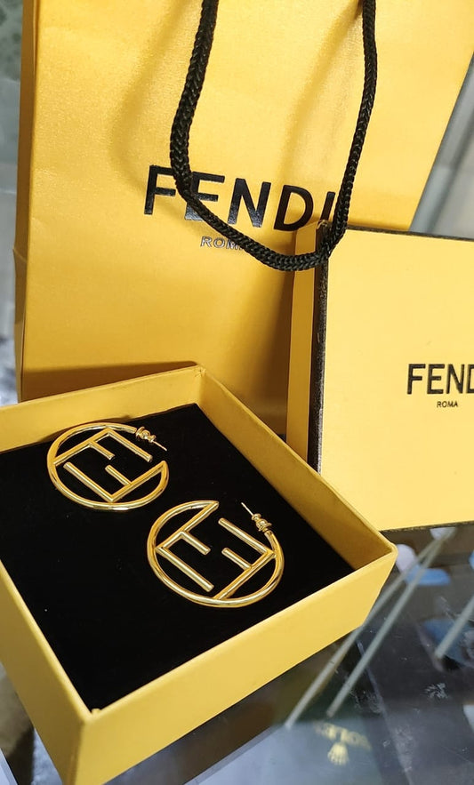 Luxury Logo-Inspired Round Hoop Earrings – Gold Finish | Stamp Detail