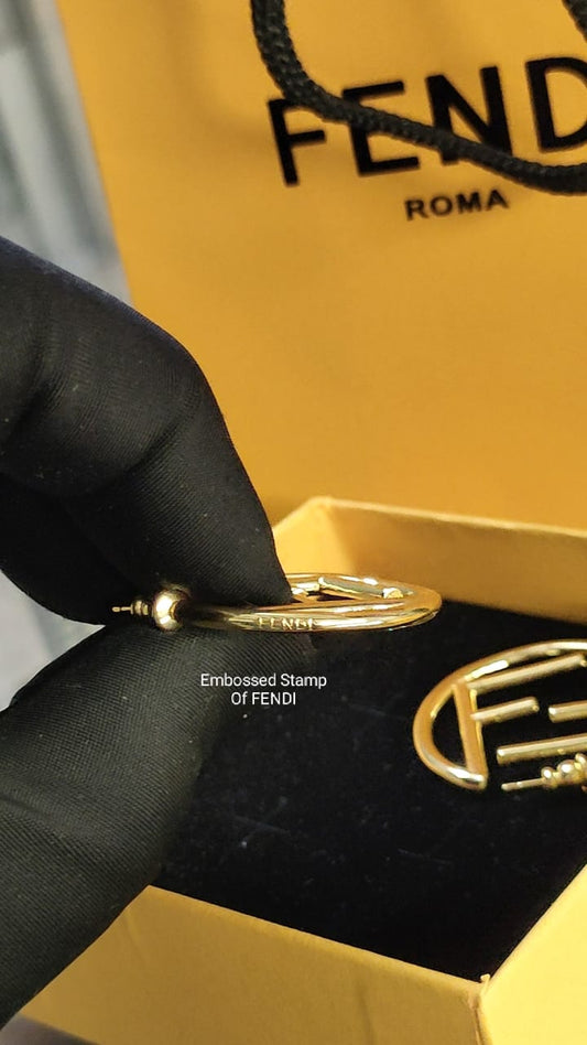 Luxury Logo-Inspired Round Hoop Earrings – Gold Finish | Stamp Detail