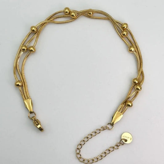 Triple Layer Beaded Bracelet – Elegant Minimal Gold Design