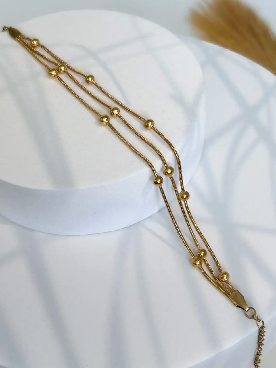 Triple Layer Beaded Bracelet – Elegant Minimal Gold Design