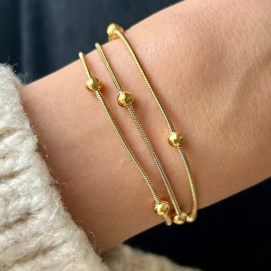 Triple Layer Beaded Bracelet – Elegant Minimal Gold Design