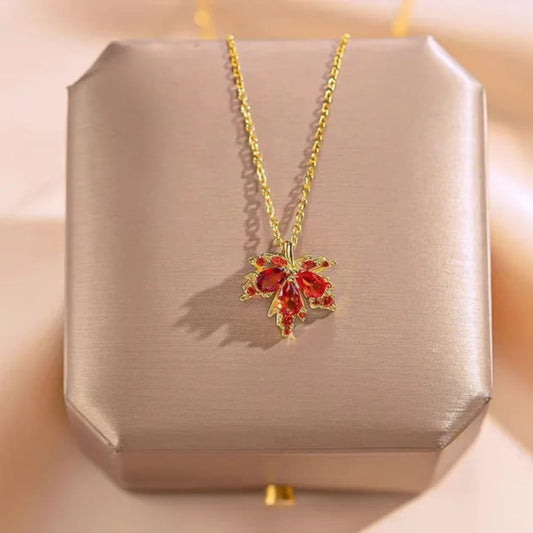 Orange Leaf Pendant Necklace – Autumn-Inspired Elegant Jewelry