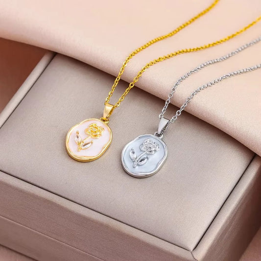 Vintage Rose Pendant Necklace – Gold & Silver Wax Seal Style