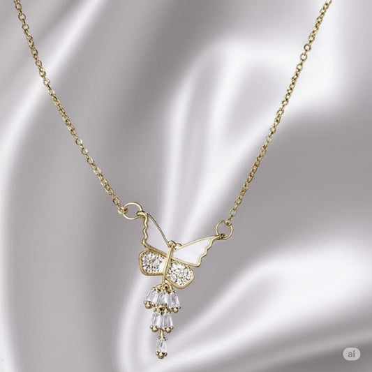 White Butterfly Pendant Necklace – Elegant Gold Chain Charm