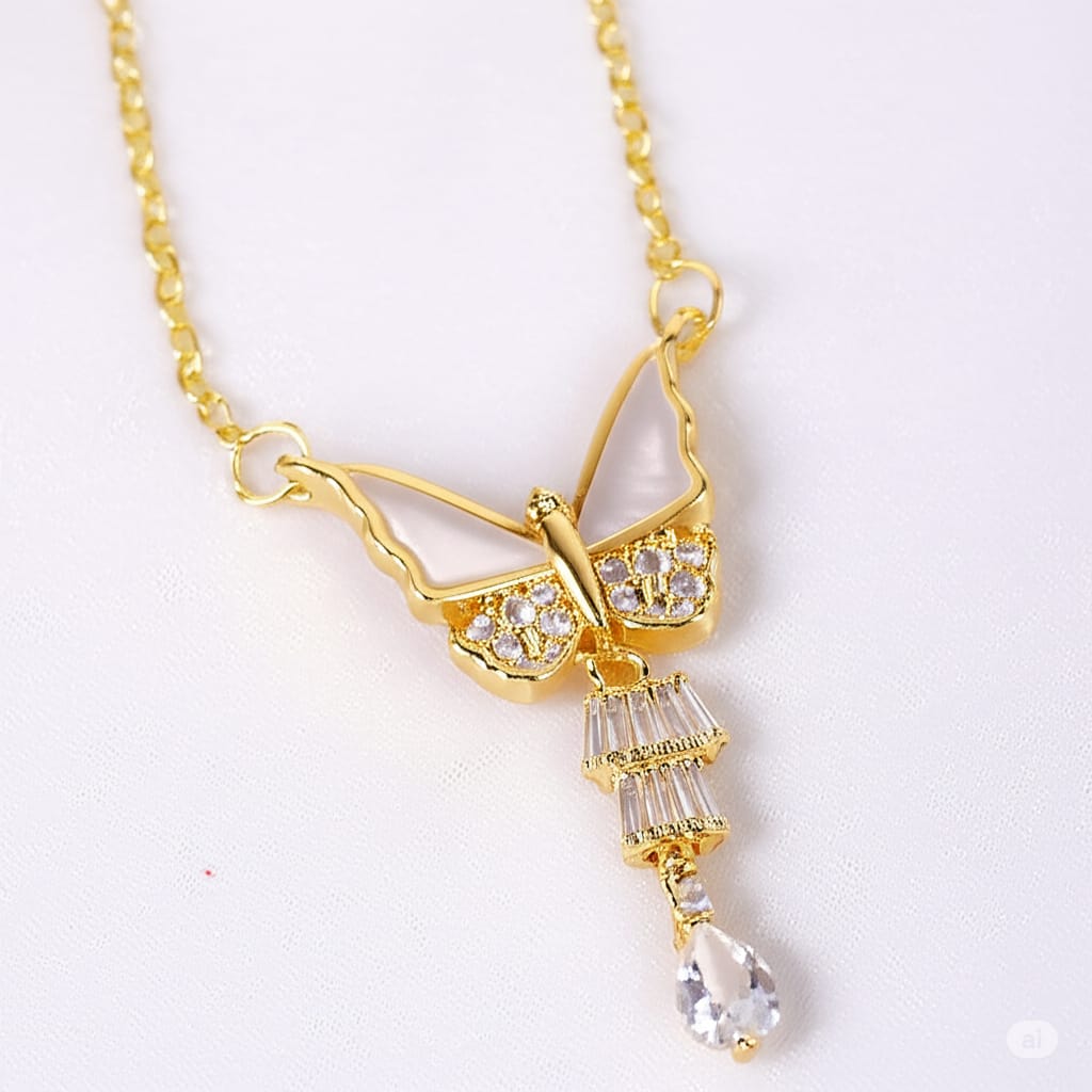 White Butterfly Pendant Necklace – Elegant Gold Chain Charm