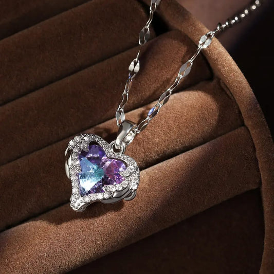 Purple & Blue Heart Stone Necklace – Elegant Charm Pendant