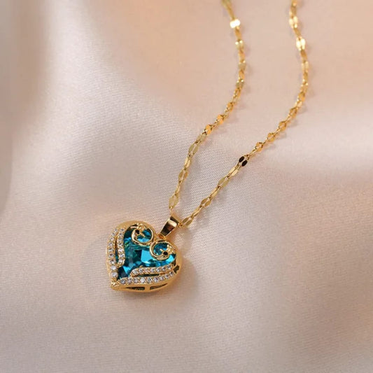 Purple & Blue Heart Stone Necklace – Elegant Charm Pendant
