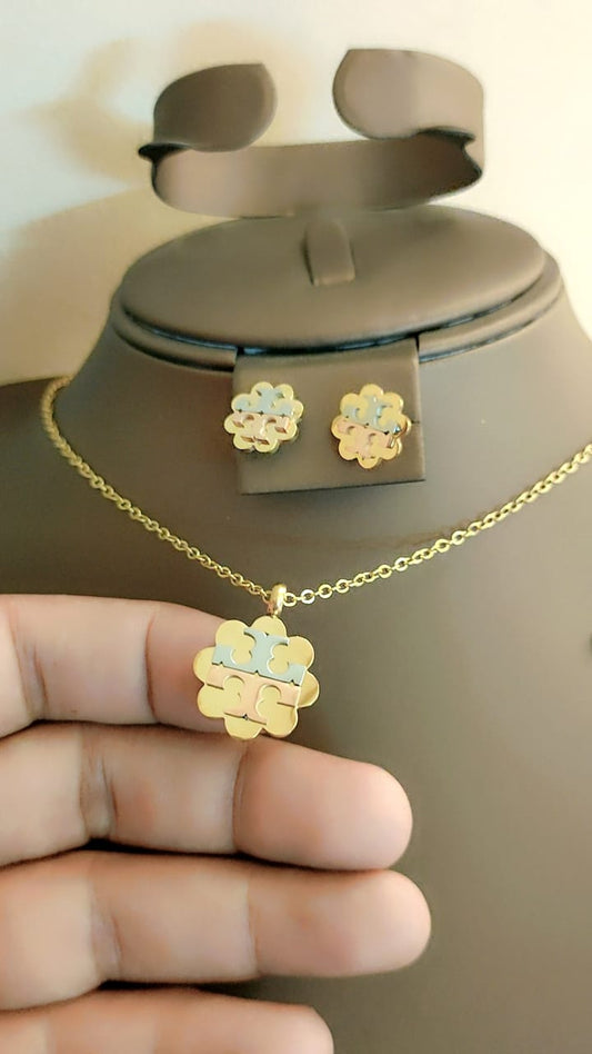 Clover Charm Necklace & Earrings Set – Designer Inspired Elegance