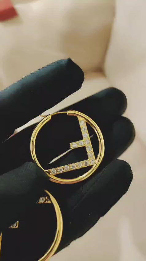 Gold & Silver Round Designer-Inspired Earrings with F Letter
